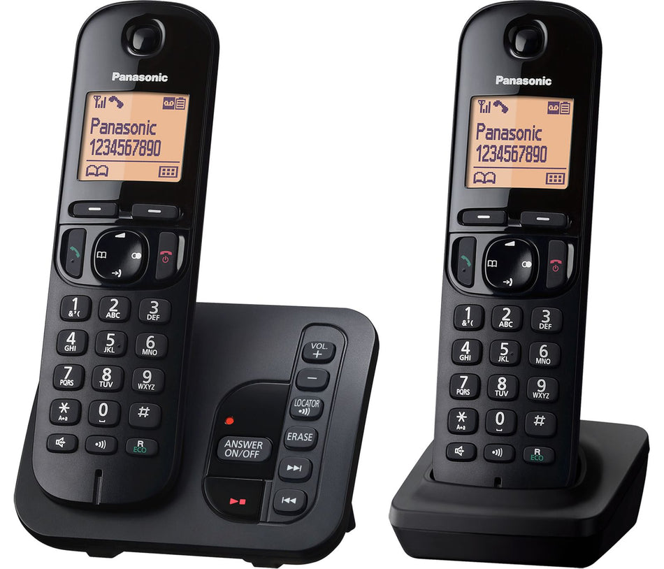 Panasonic KX-TGC 222EB Cordless Phone, Twin Handset with Answer Machine Landline Phones Panasonic
