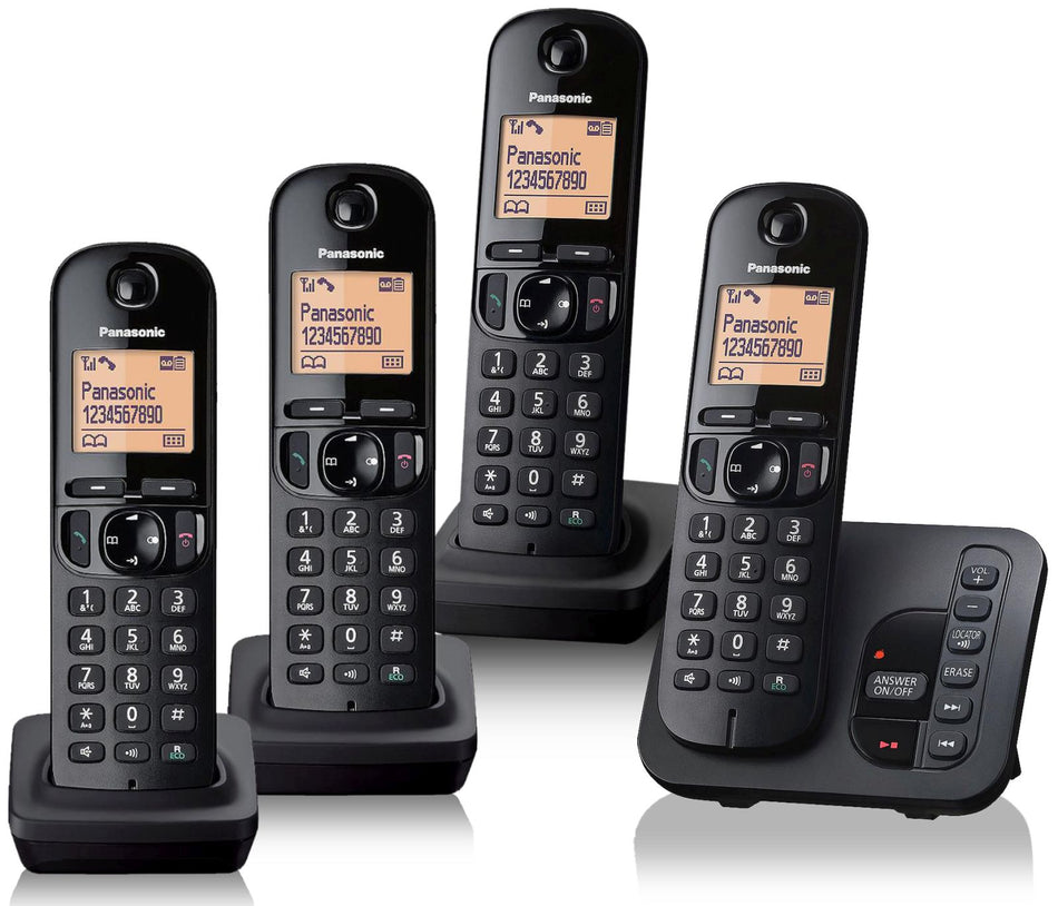 Panasonic KX-TGC 224EB Cordless Phone, Quad Handset with Answer Machine Landline Phones Panasonic
