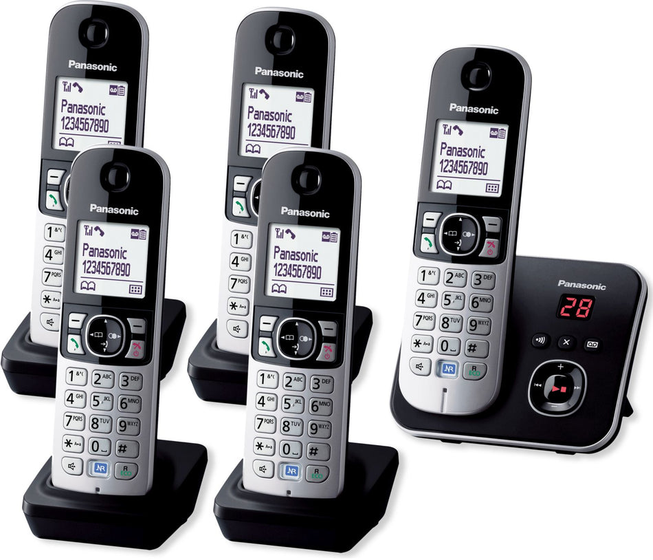 Panasonic KX-TG 6825 Cordless Phone, Five Handsets with Answer Machine Landline Phones Panasonic
