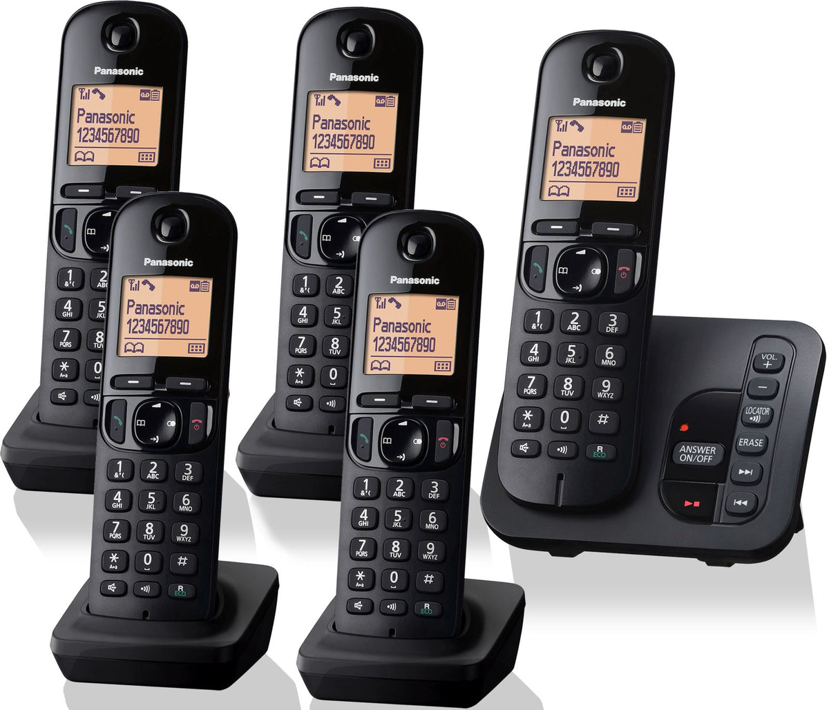 Panasonic KX-TGC 225EB Cordless Phone, Five Handsets with Answer Machine Landline Phones Panasonic
