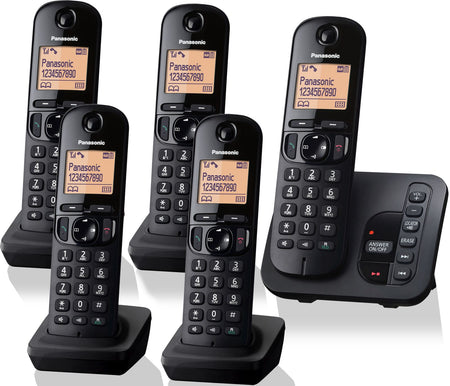 Panasonic KX-TGC 225EB Cordless Phone, Five Handsets with Answer Machine Landline Phones Panasonic