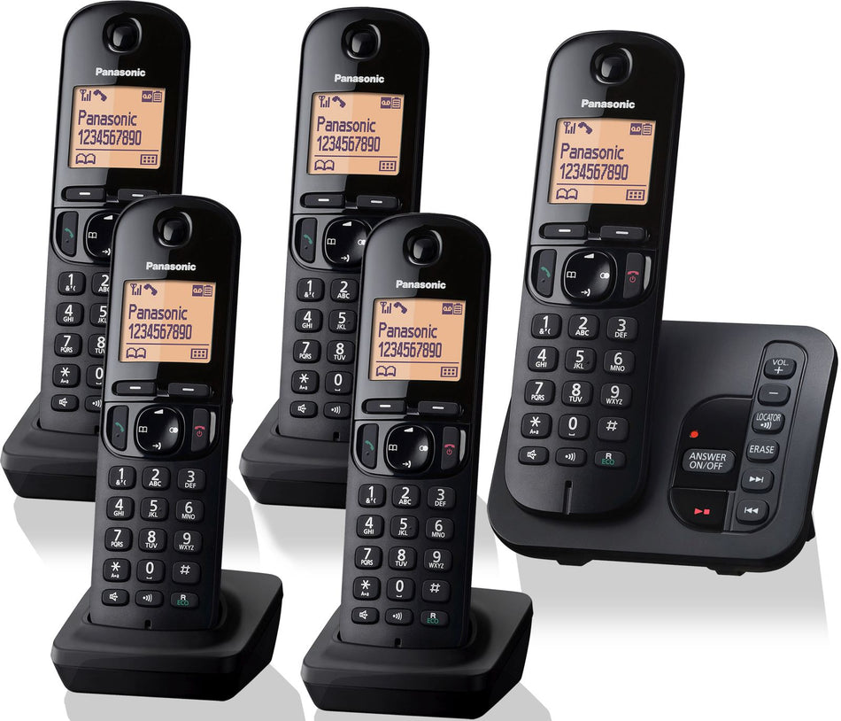 Panasonic KX-TGC 225EB Cordless Phone, Five Handsets with Answer Machine Landline Phones Panasonic