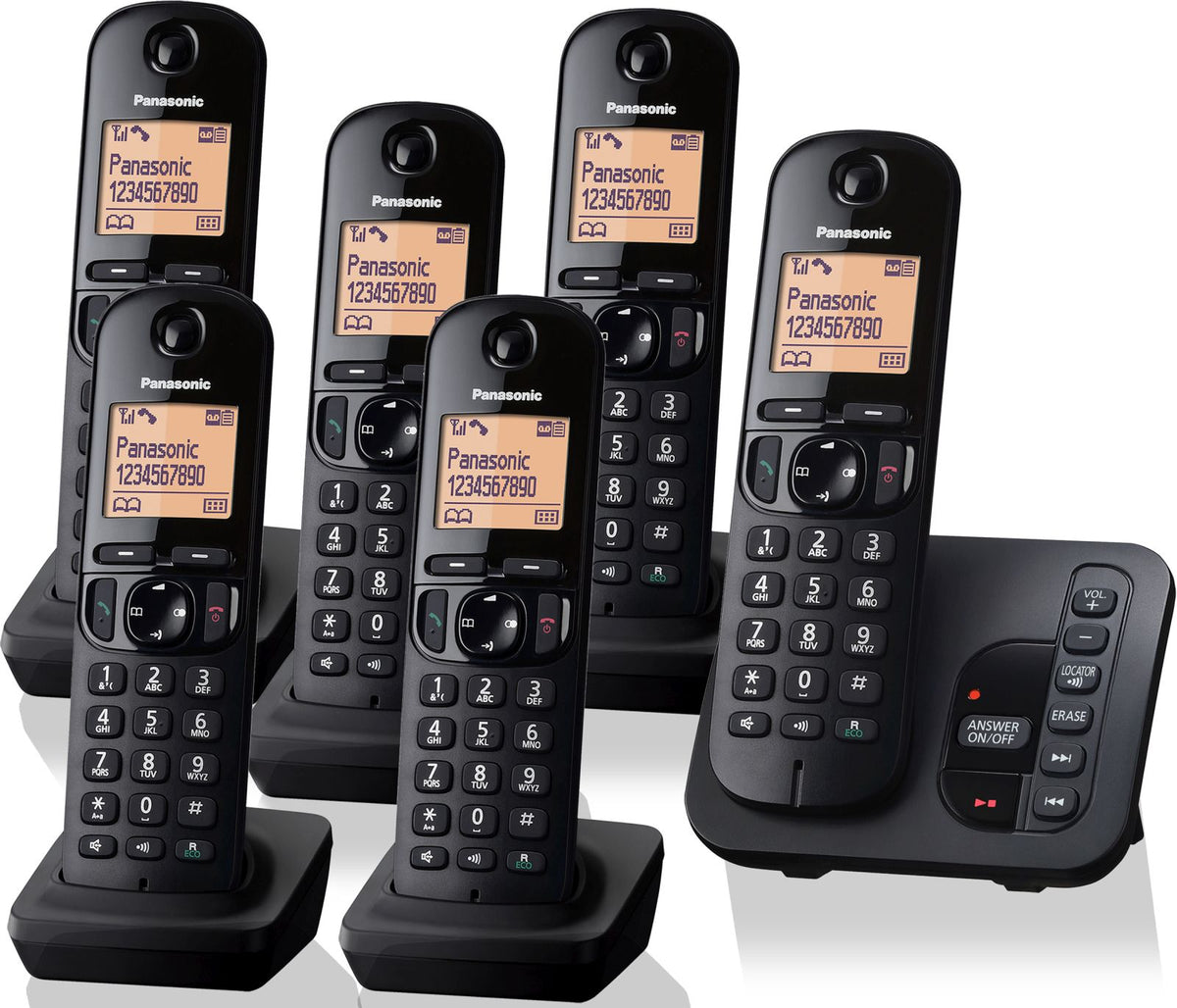 Panasonic KX-TGC 226EB Cordless Phone, Six Handsets with Answer Machine Landline Phones Panasonic