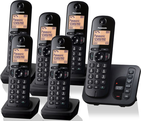 Panasonic KX-TGC 226EB Cordless Phone, Six Handsets with Answer Machine Landline Phones Panasonic