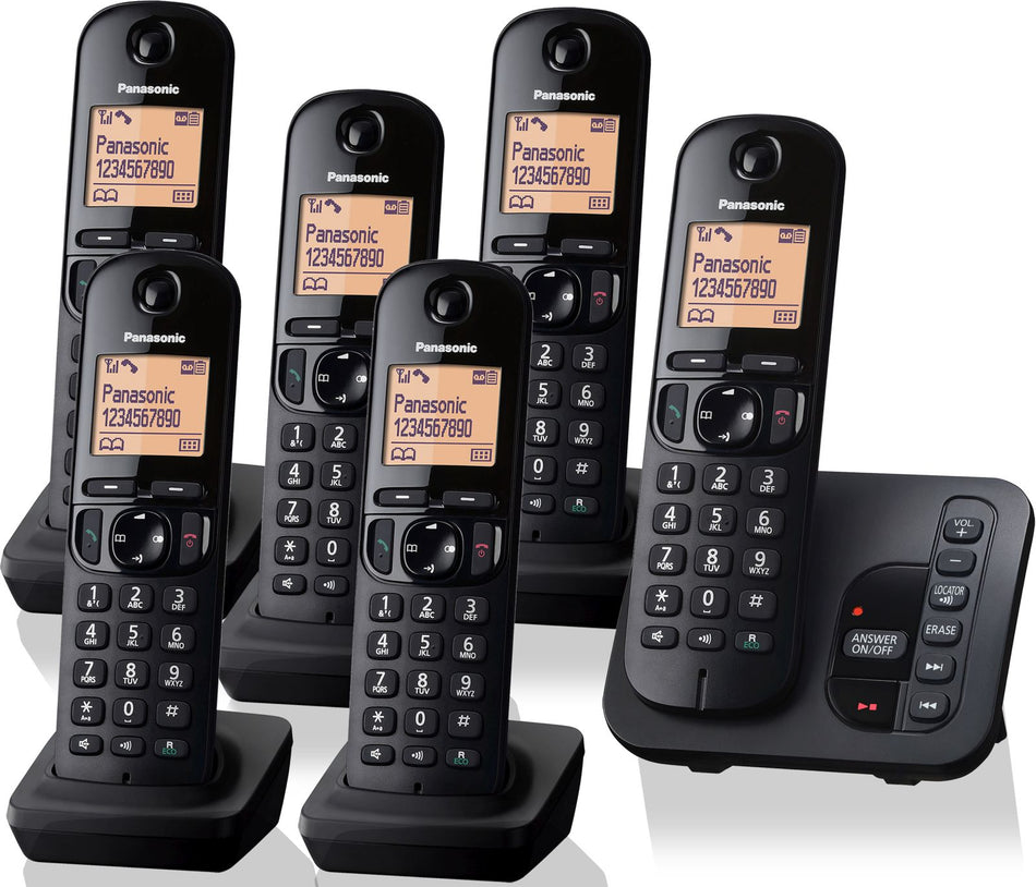Panasonic KX-TGC 226EB Cordless Phone, Six Handsets with Answer Machine Landline Phones Panasonic