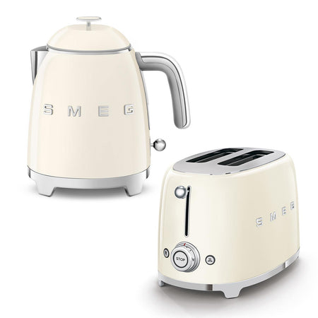 Smeg 2-Slice Toaster & Mini Kettle Set in Cream Kettle and Toaster Bundles Smeg