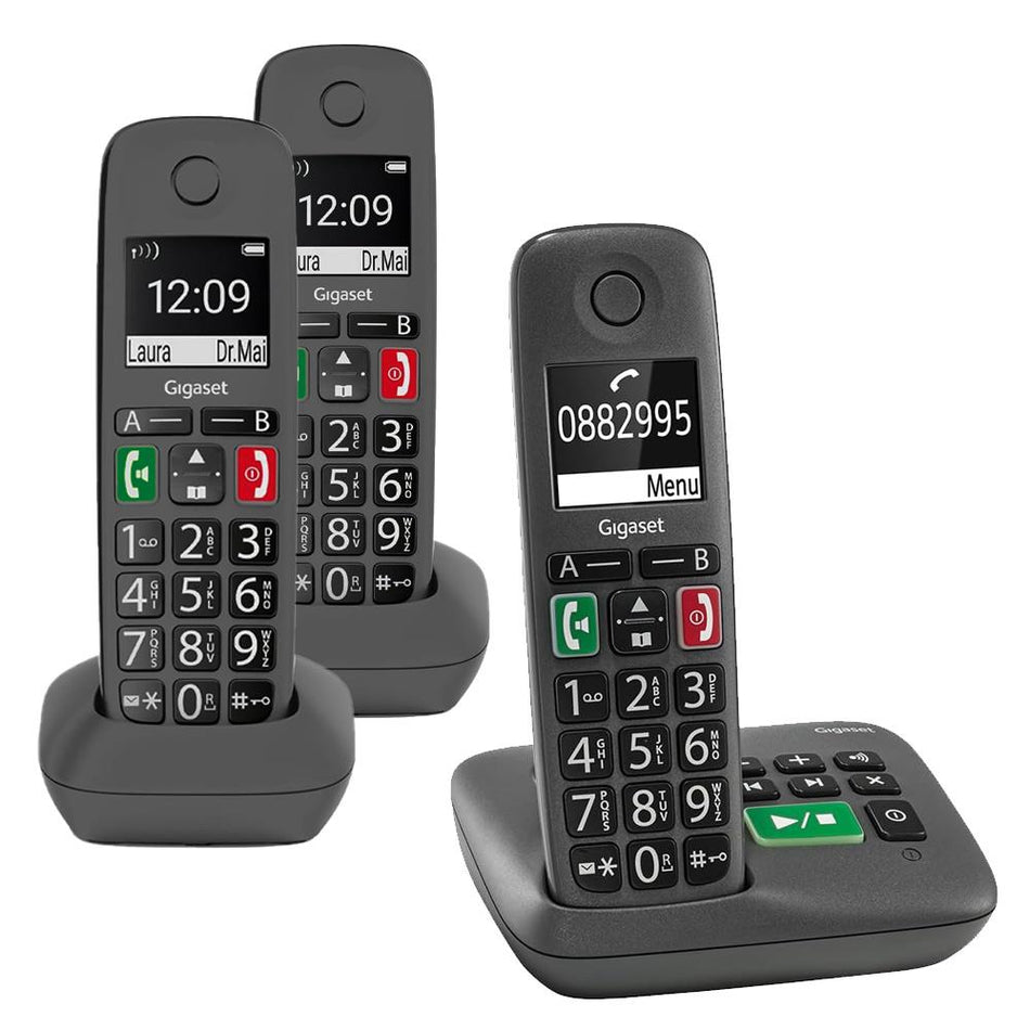 Gigaset Easy A Big Button Cordless Phone, Three Handsets Landline Phones Gigaset