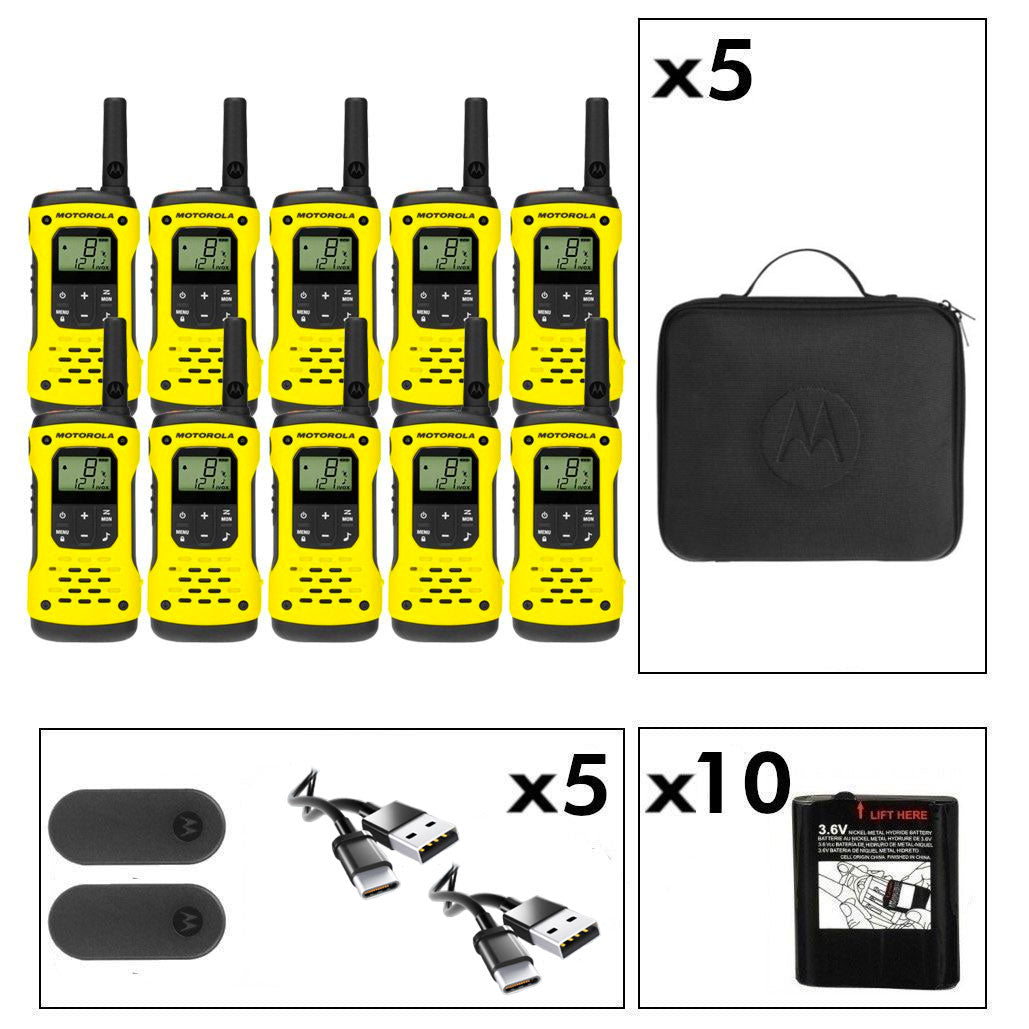 Motorola TLKR T92 Ten Pack License-Free Walkie Talkies Two Way Radios Motorola Without Charger (USB-C Cable Only)