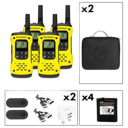 Motorola TLKR T92 Quad Pack License-Free Walkie Talkies Two Way Radios Motorola With Mains Charger (x2) +£20.00