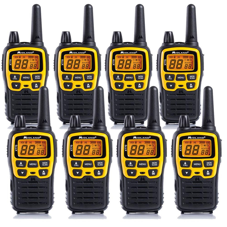 Midland XT70 Adventure Walkie Talkies Eight Pack Two Way Radios Midland