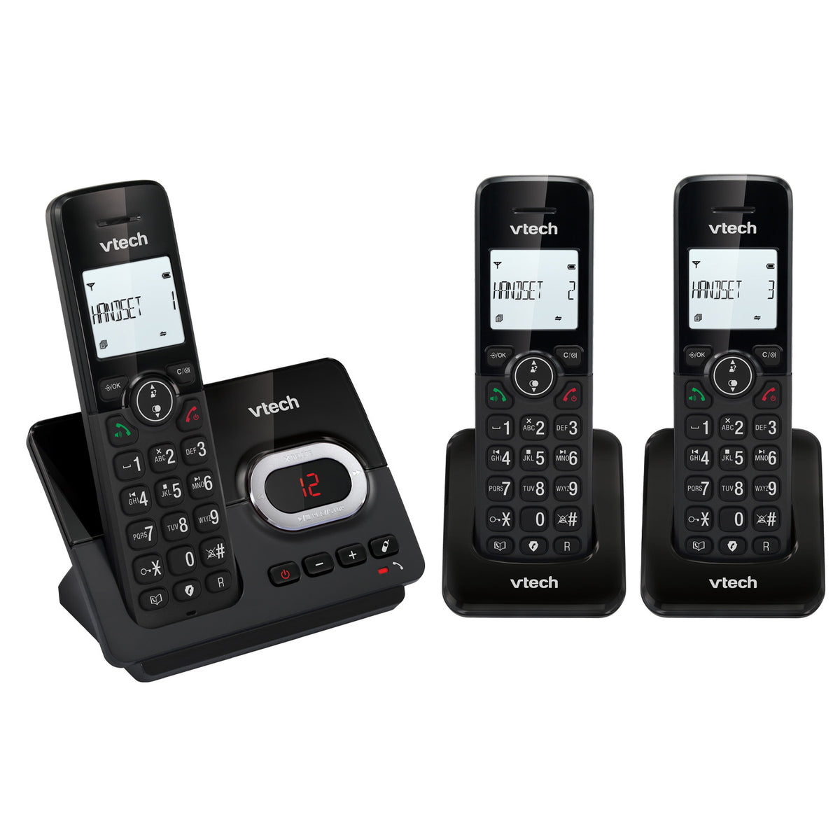 VTech CS2052 DECT Cordless Telephone with Answering Machine, Three Handsets Landline Phones VTech
