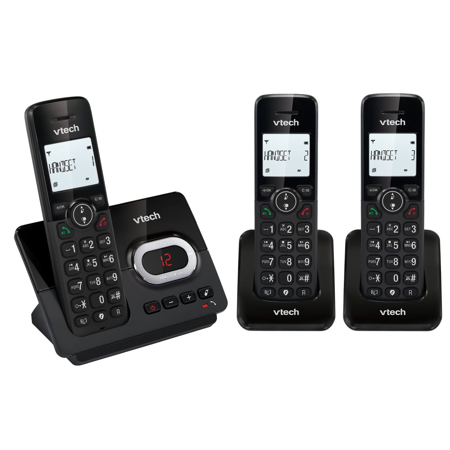 VTech CS2052 DECT Cordless Telephone with Answering Machine, Three Handsets Landline Phones VTech