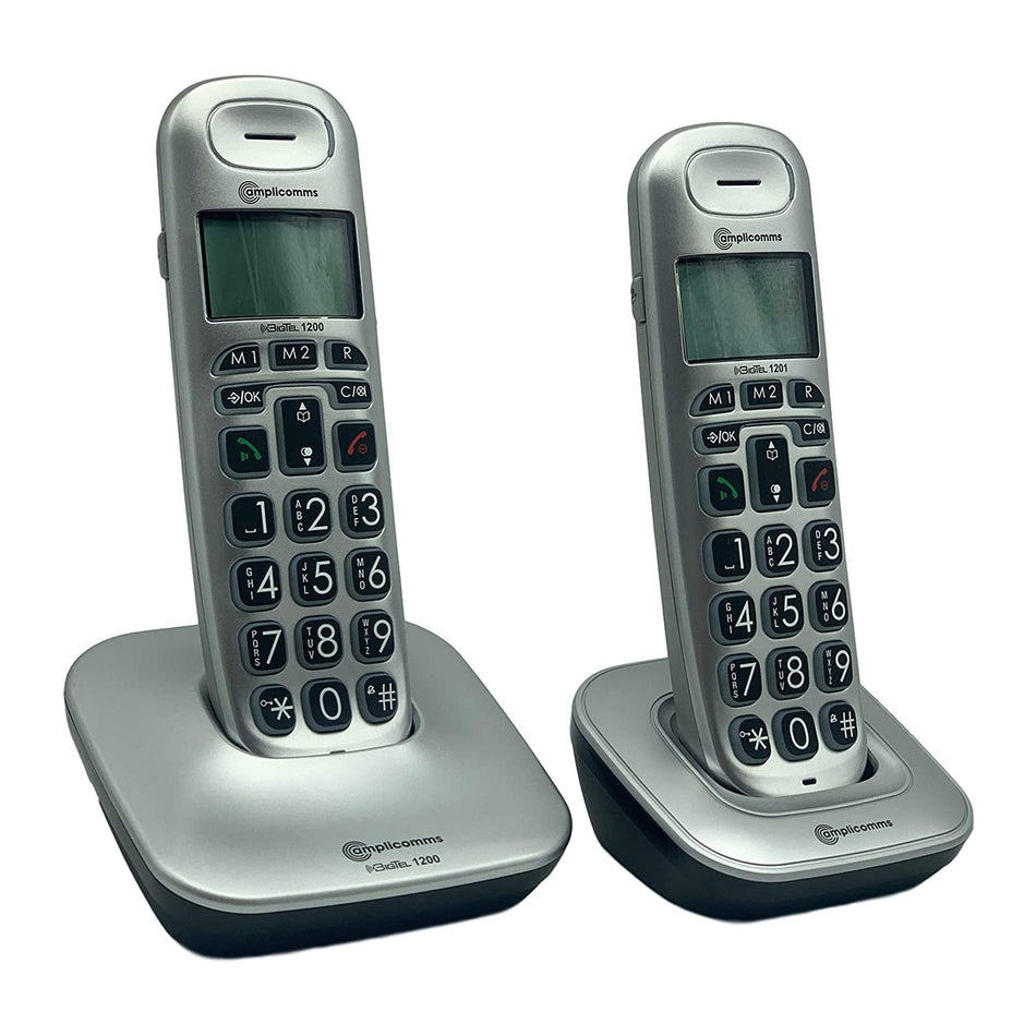 Amplicomms BigTel 1202 Big Button Cordless Phone, Twin Handset