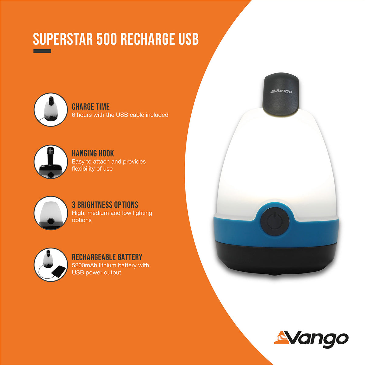Vango Superstar 500 USB Rechargeable Lantern Camping Accessories Vango