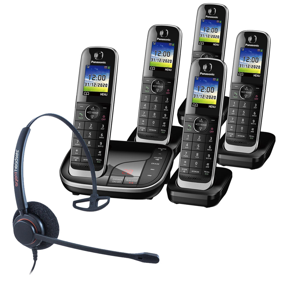 Panasonic KX-TGJ325EB Quint Cordless Phones with Corded Headset Landline Phones Panasonic