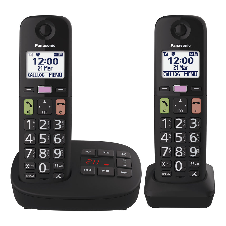 Panasonic KX-TGU132EB Big Button Cordless Phones, Twin Handsets Landline Phones Panasonic