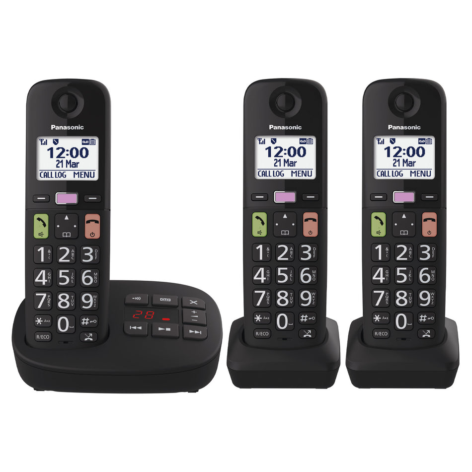 Panasonic KX-TGU133EB Big Button Cordless Phones, Three Handsets Landline Phones Panasonic