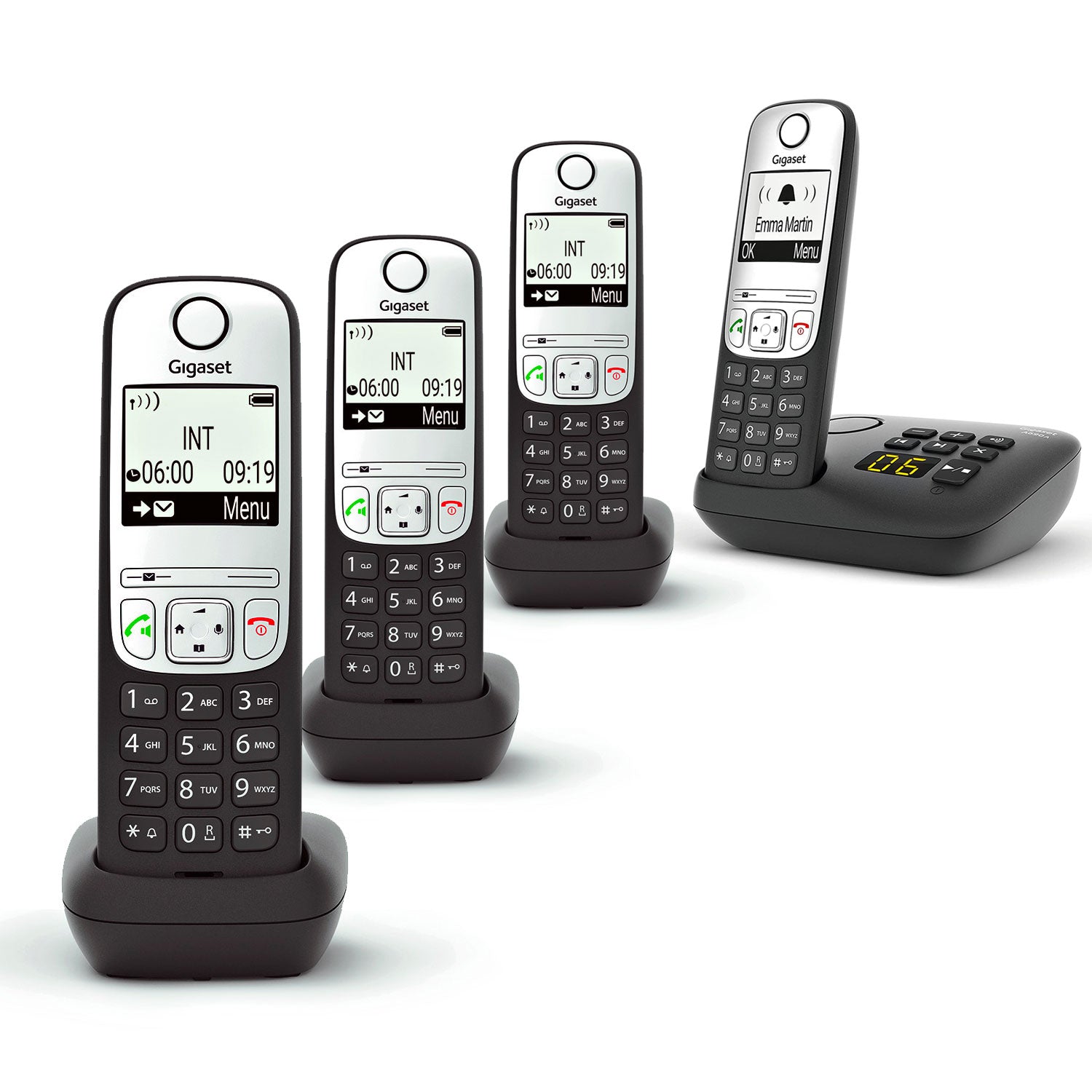 Gigaset A690A Cordless Phone, Quad Handset with Answer Machine Landline Phones Gigaset