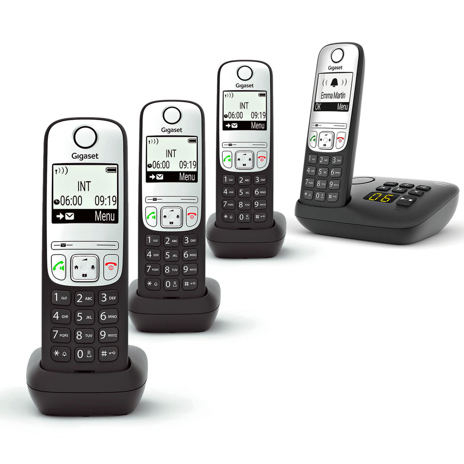 Gigaset A690A Cordless Phone, Quad Handset with Answer Machine