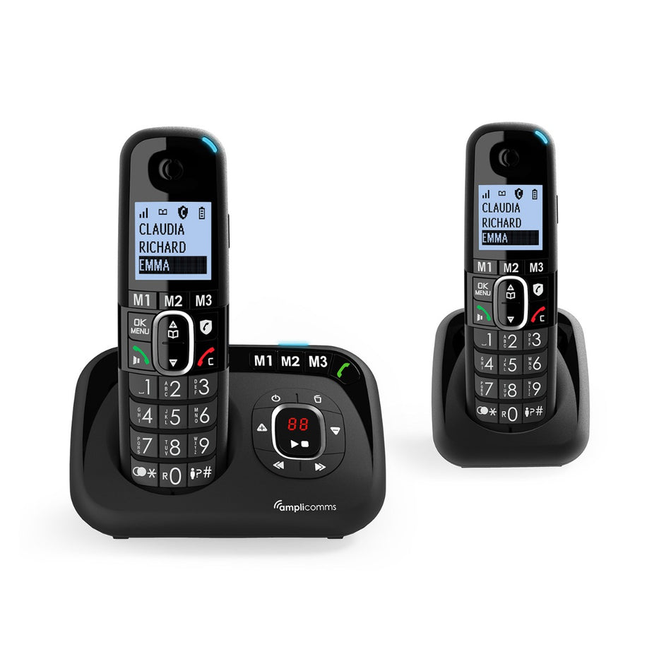 Amplicomms BigTel 1582 Big Button Cordless Phone with Answer Machine, Twin Handset Landline Phones Amplicomms