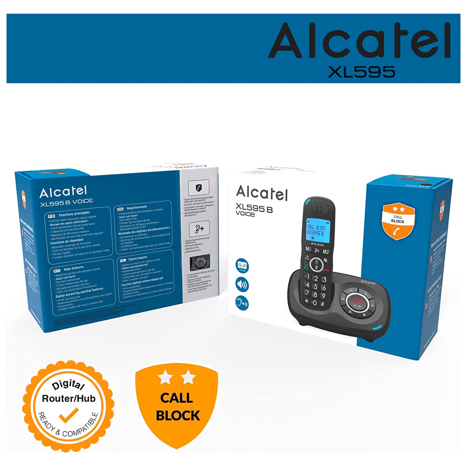 Alcatel XL595 Voice Cordless Phone with Answer Machine, Single Handset Landline Phones Alcatel