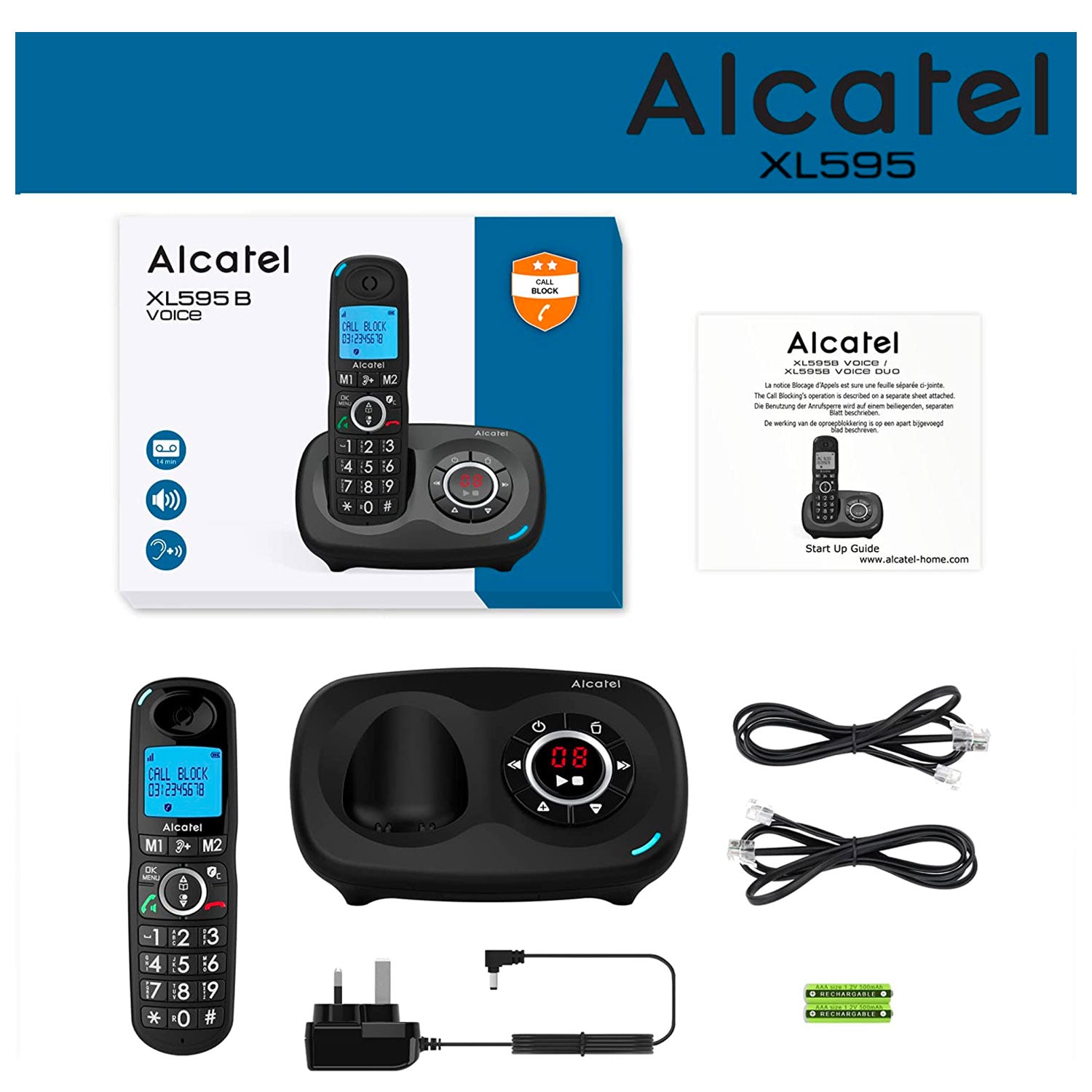Alcatel XL595 Voice Cordless Phone with Answer Machine, Single Handset Landline Phones Alcatel