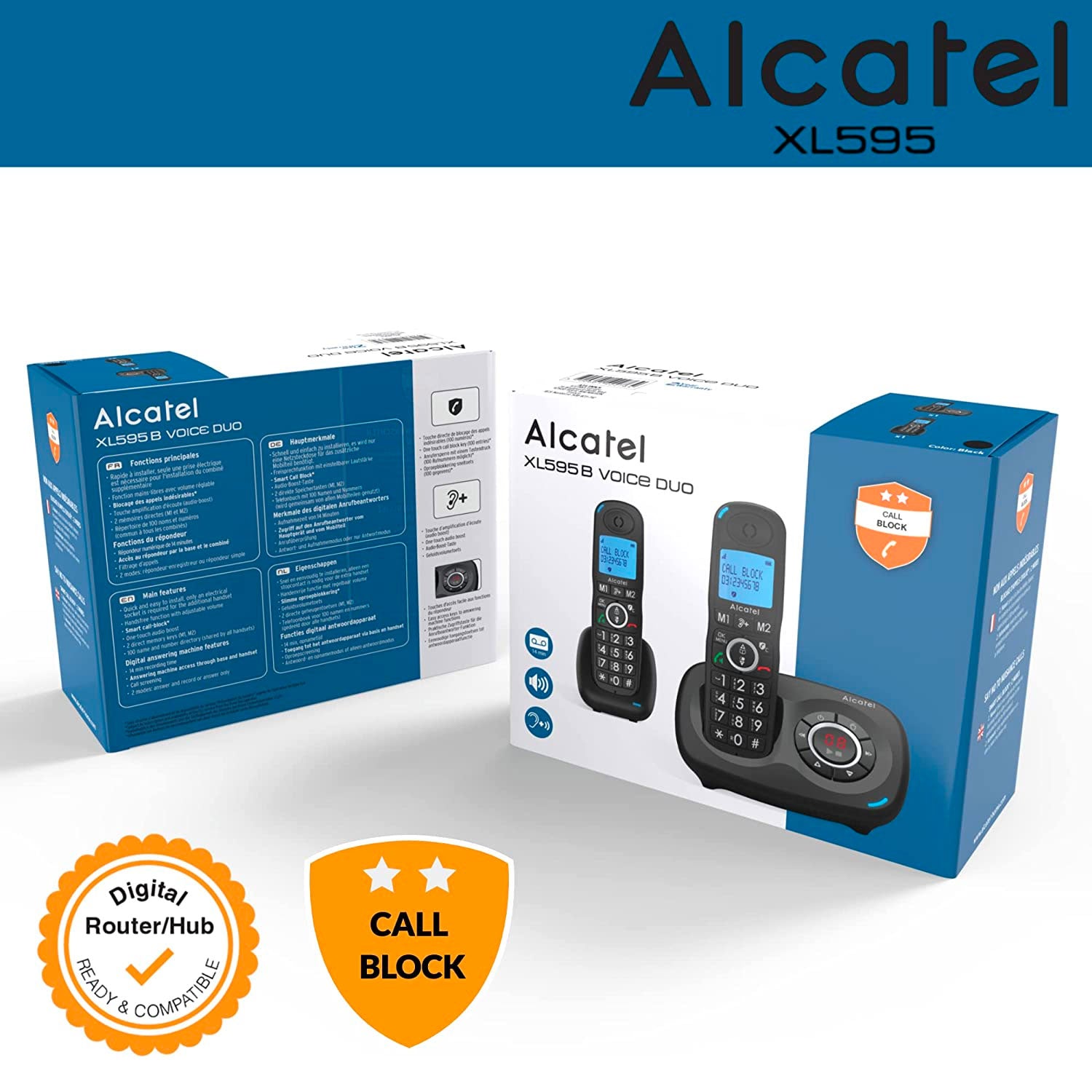 Alcatel XL595 Voice Cordless Phone with Answer Machine, Twin Handset Landline Phones Alcatel