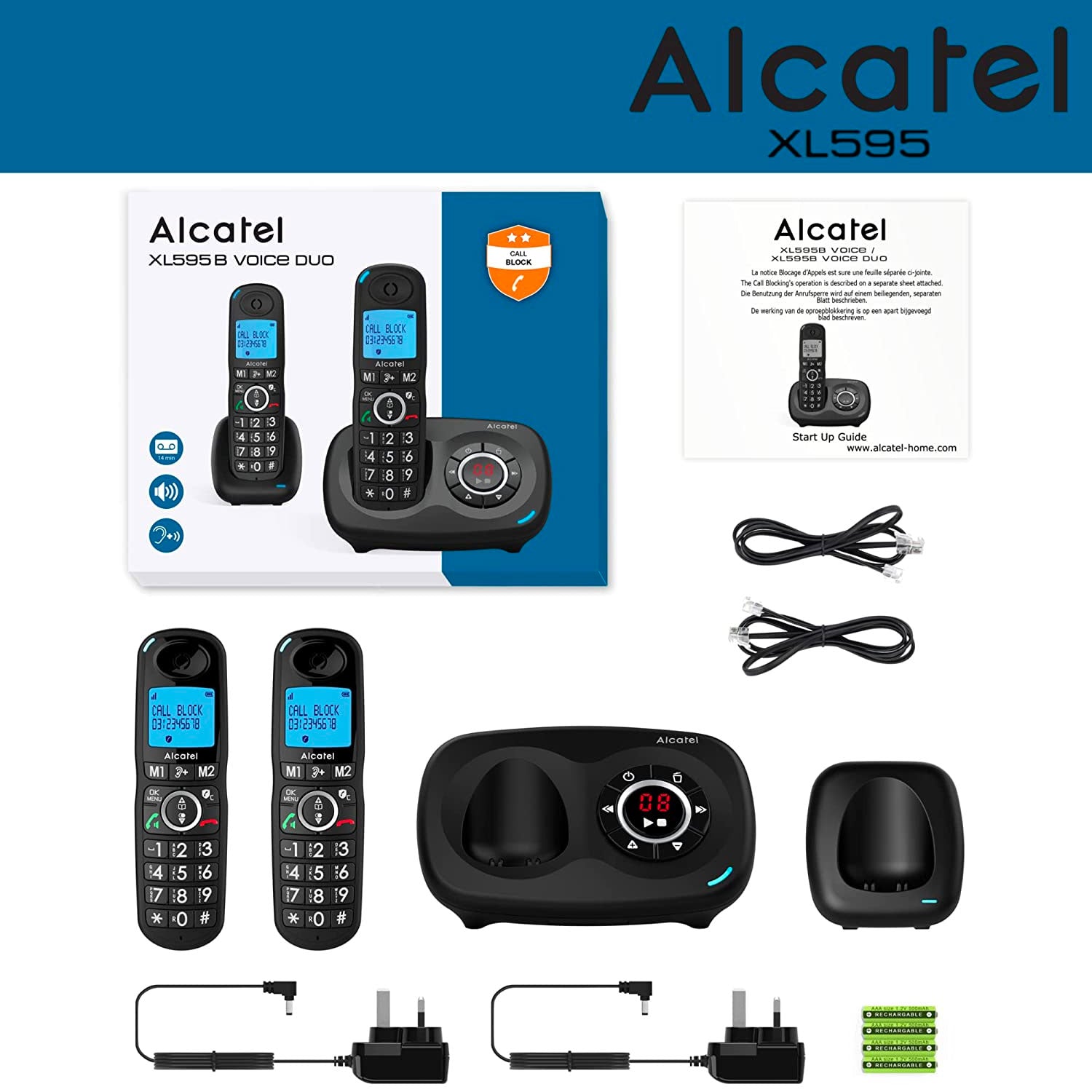 Alcatel XL595 Voice Cordless Phone with Answer Machine, Twin Handset Landline Phones Alcatel