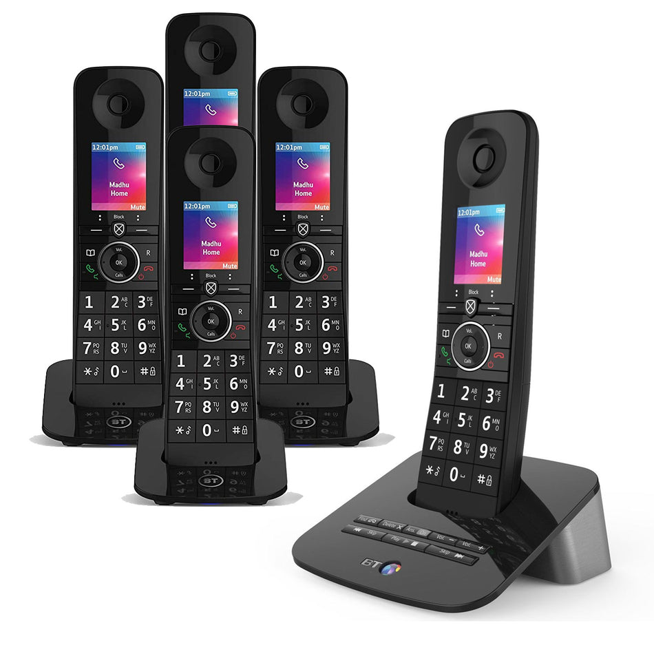 BT Premium Cordless Phone with Advanced Nuisance Call Blocker, Five Handsets Landline Phones BT