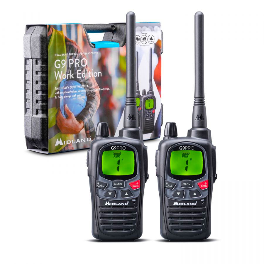 Midland G9 Pro Work Edition Twin Pack Walkie Talkies Two Way Radios Midland