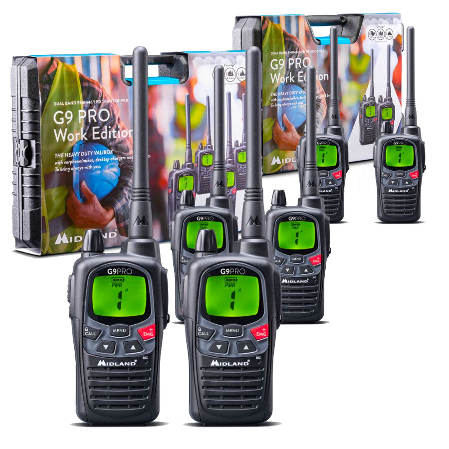Midland G9 Pro Work Edition Six Pack Walkie Talkies Two Way Radios Midland