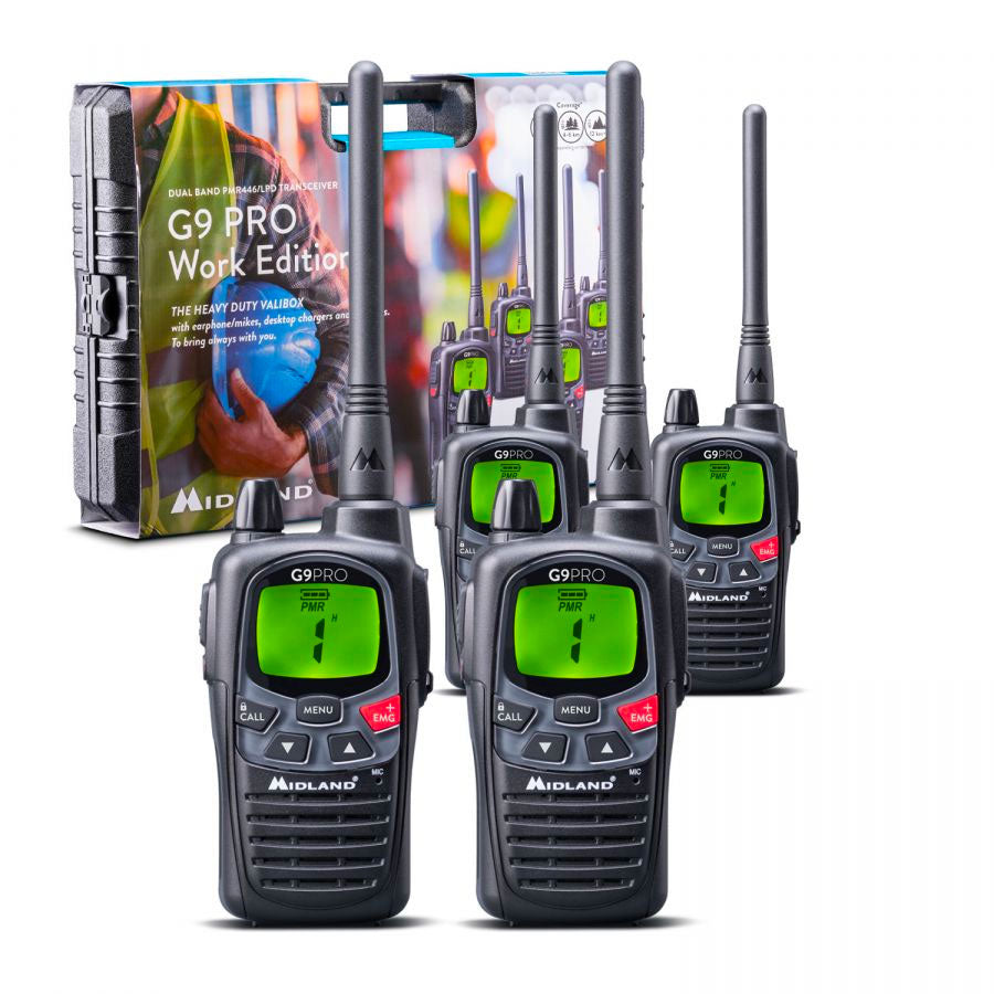 Midland G9 Pro Work Edition Quad Pack Walkie Talkies Two Way Radios Midland