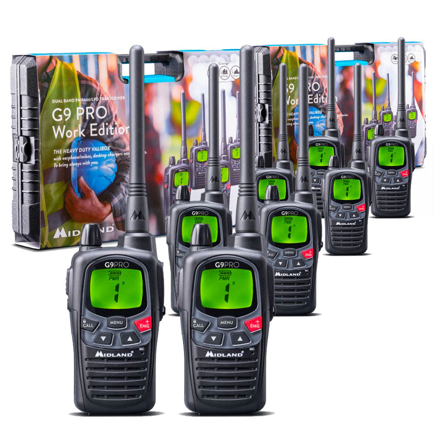 Midland G9 Pro Work Edition Eight Pack Walkie Talkies Two Way Radios Midland