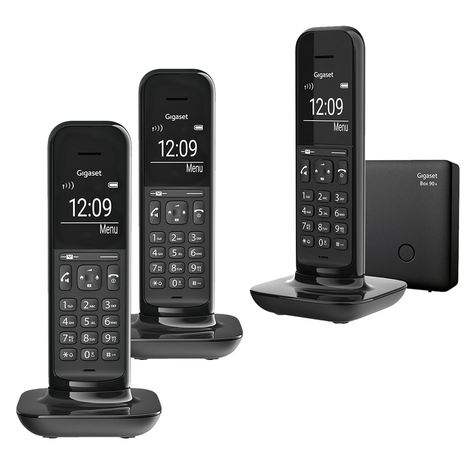 Gigaset Hello Designer Cordless Phone - Black, Trio Handset with Answer Machine Landline Phones Gigaset
