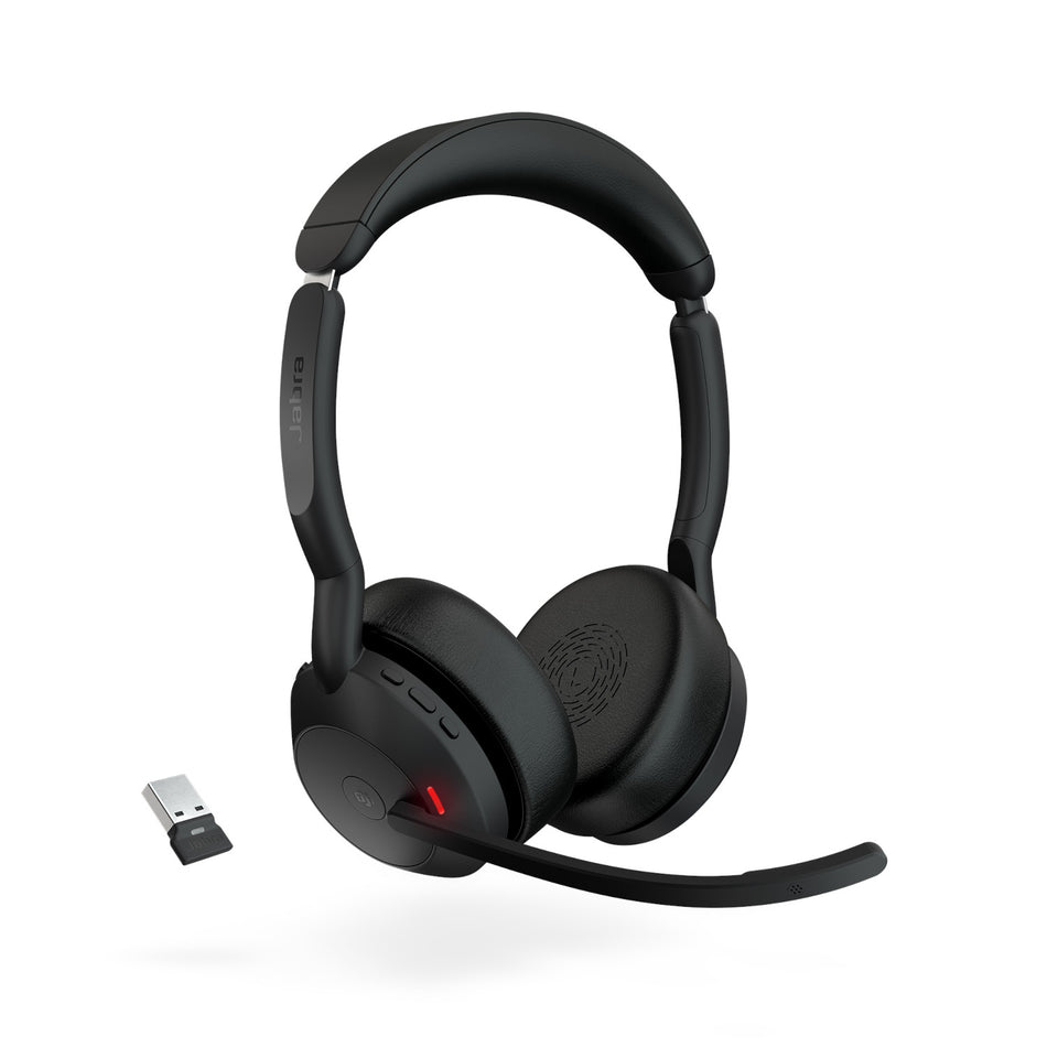 Jabra Evolve2 55 USB-A UC Stereo Wireless headset in Black with Jabra Link 380