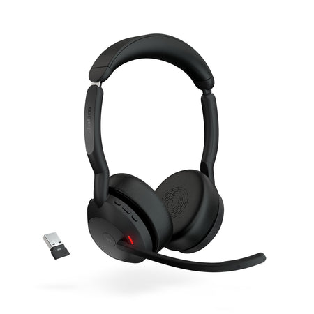 Jabra Evolve2 55 USB-A MS Stereo Wireless headset in Black with Jabra Link 380 Wireless Headsets Jabra