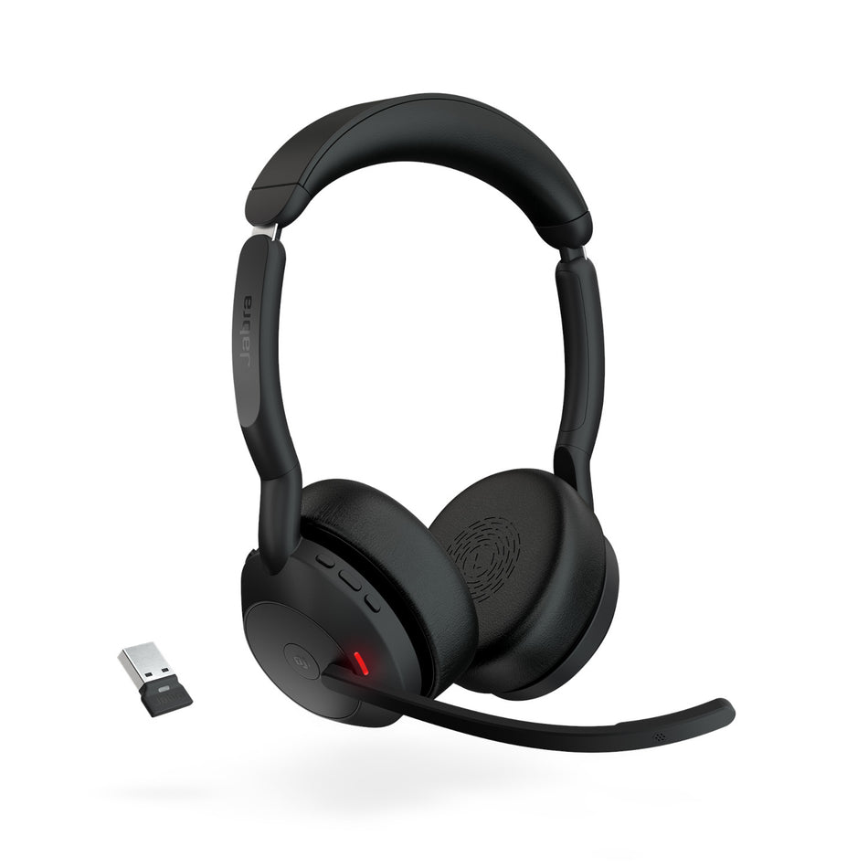 Jabra Evolve2 55 USB-A MS Stereo Wireless headset in Black with Jabra Link 380 Wireless Headsets Jabra