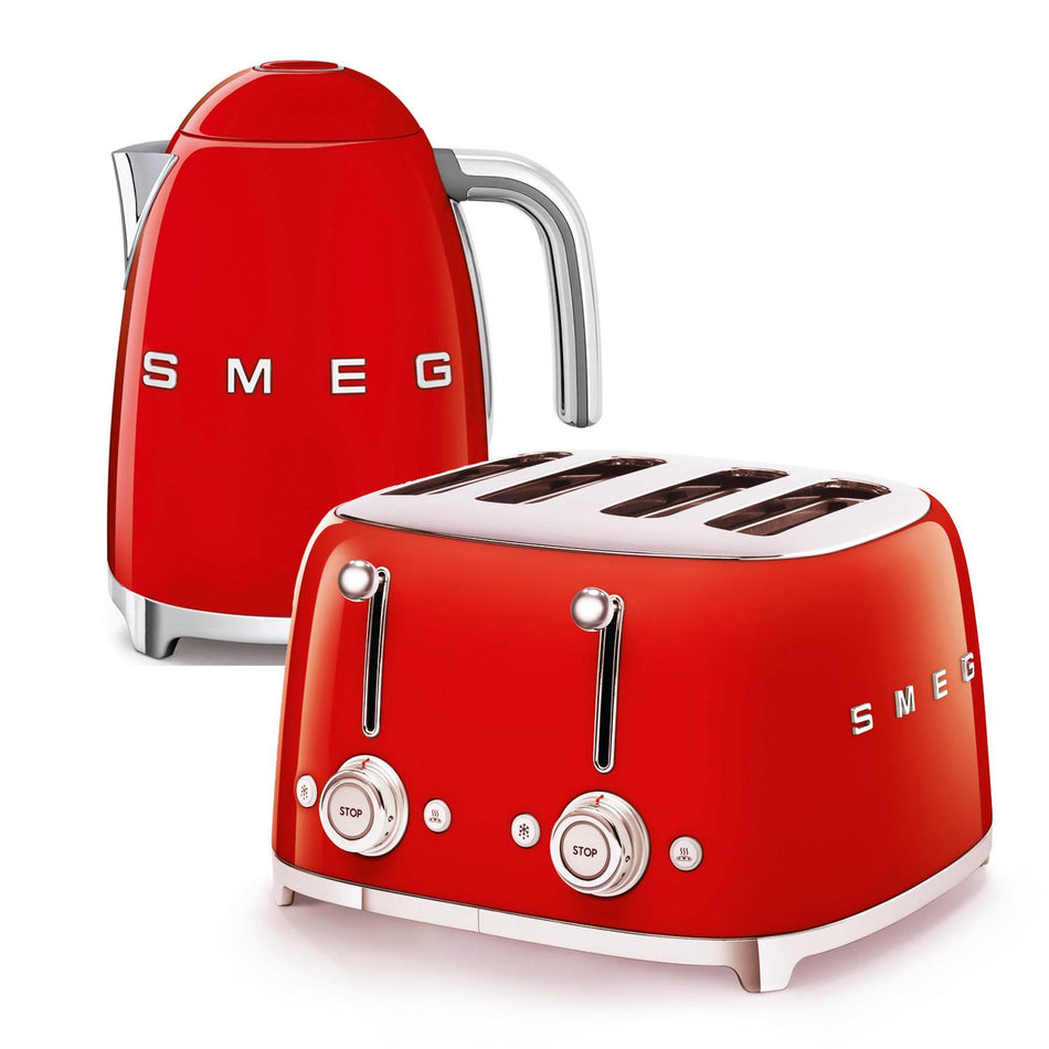 Smeg 4-Slice Toaster & KLF03 Kettle Set in Red