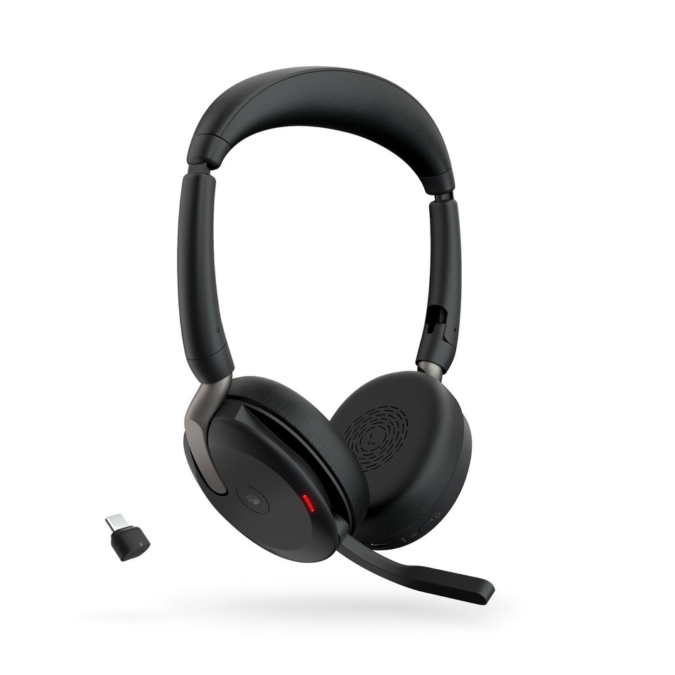 Jabra Evolve2 65 Flex USB-C UC Stereo Wireless Headset in Black with Jabra Link380 Wireless Headsets Jabra