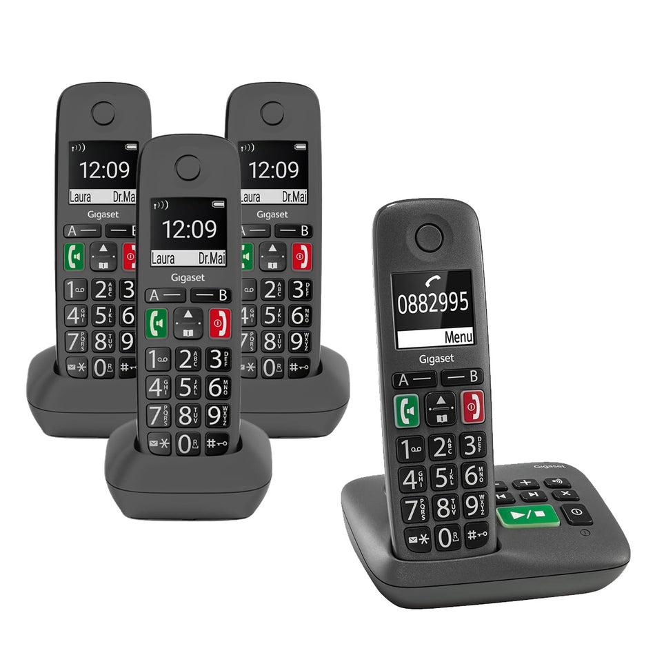 Gigaset Easy A Big Button Cordless Phone, Four Handsets Landline Phones Gigaset