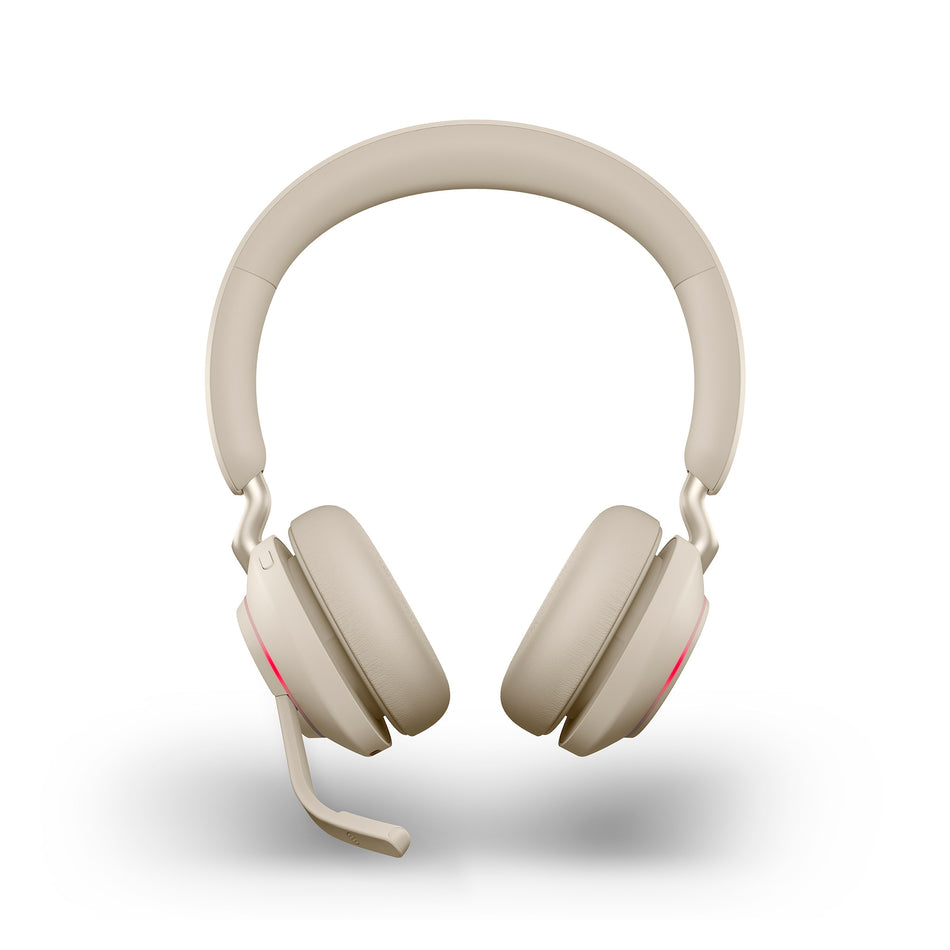 Jabra Evolve2 65 USB-A MS Stereo Wireless Headset in Beige with Jabra Link380 Wireless Headsets Jabra