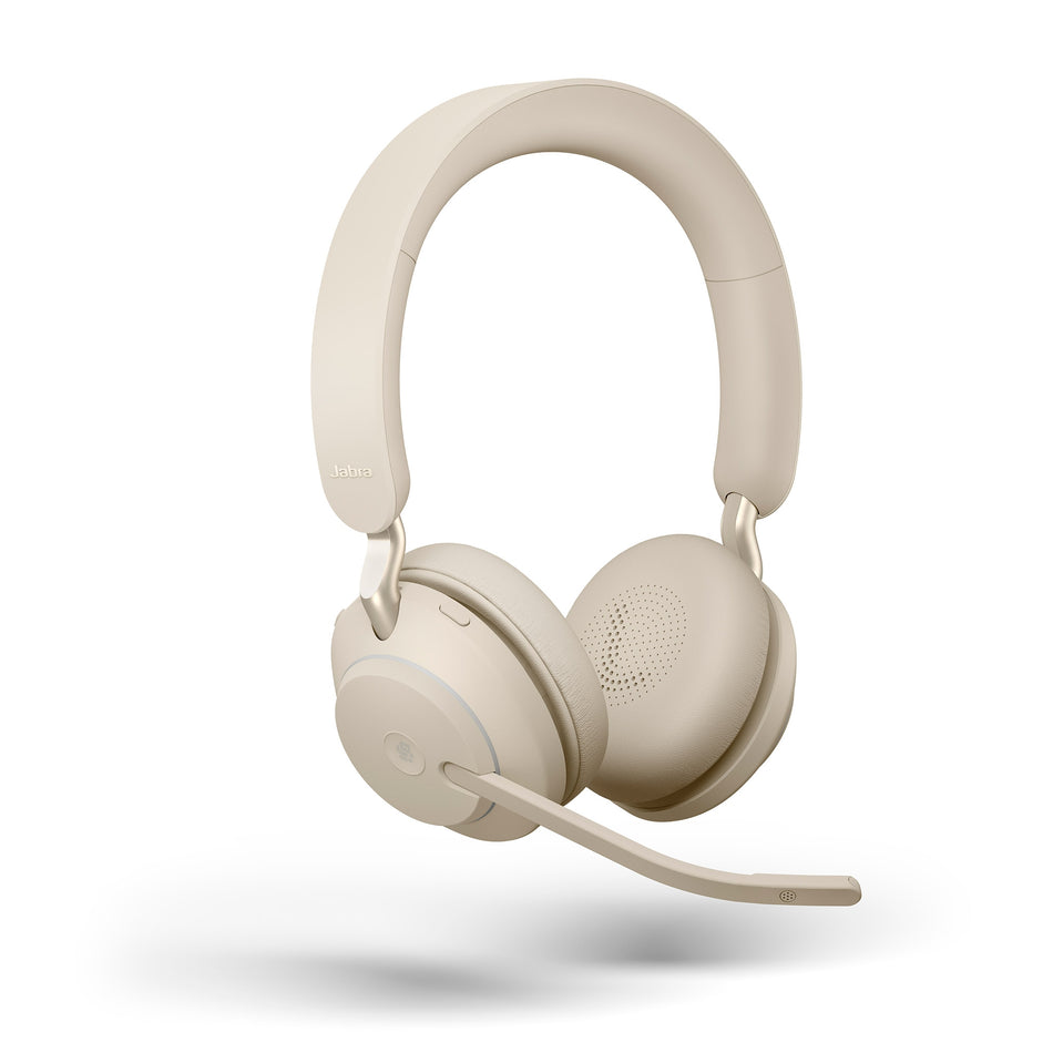Jabra Evolve2 65 USB-C MS Stereo Wireless Headset in Beige with Jabra Link380 Wireless Headsets Jabra
