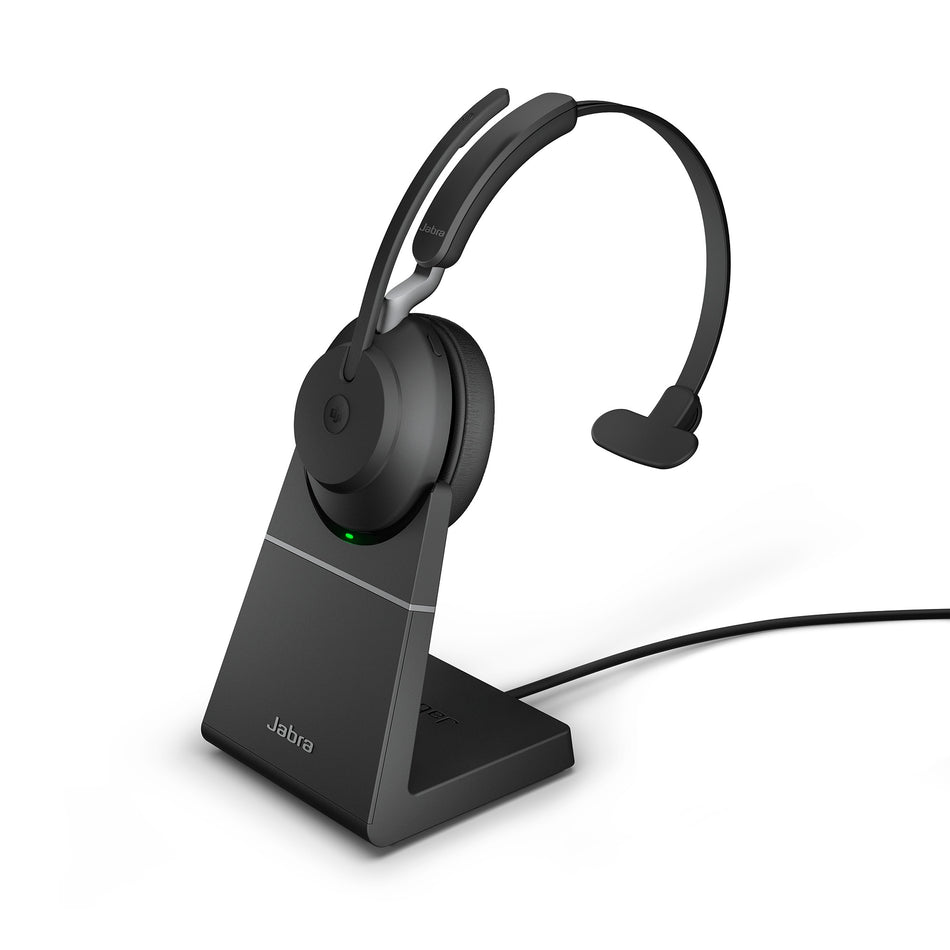 Jabra Evolve2 65 USB-C MS Mono Wireless Headset in Black with Desk Stand