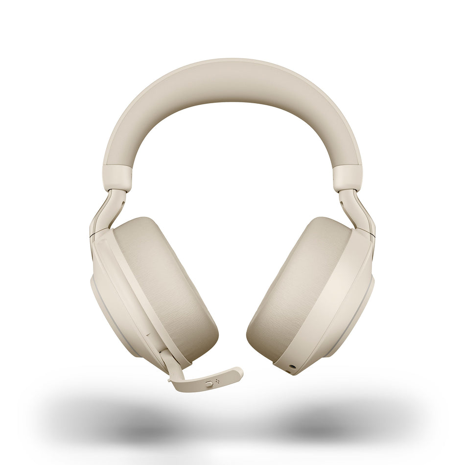 Jabra Evolve2 85 USB-A UC Stereo Wireless Headset in Beige with Jabra Link380 Wireless Headsets Jabra