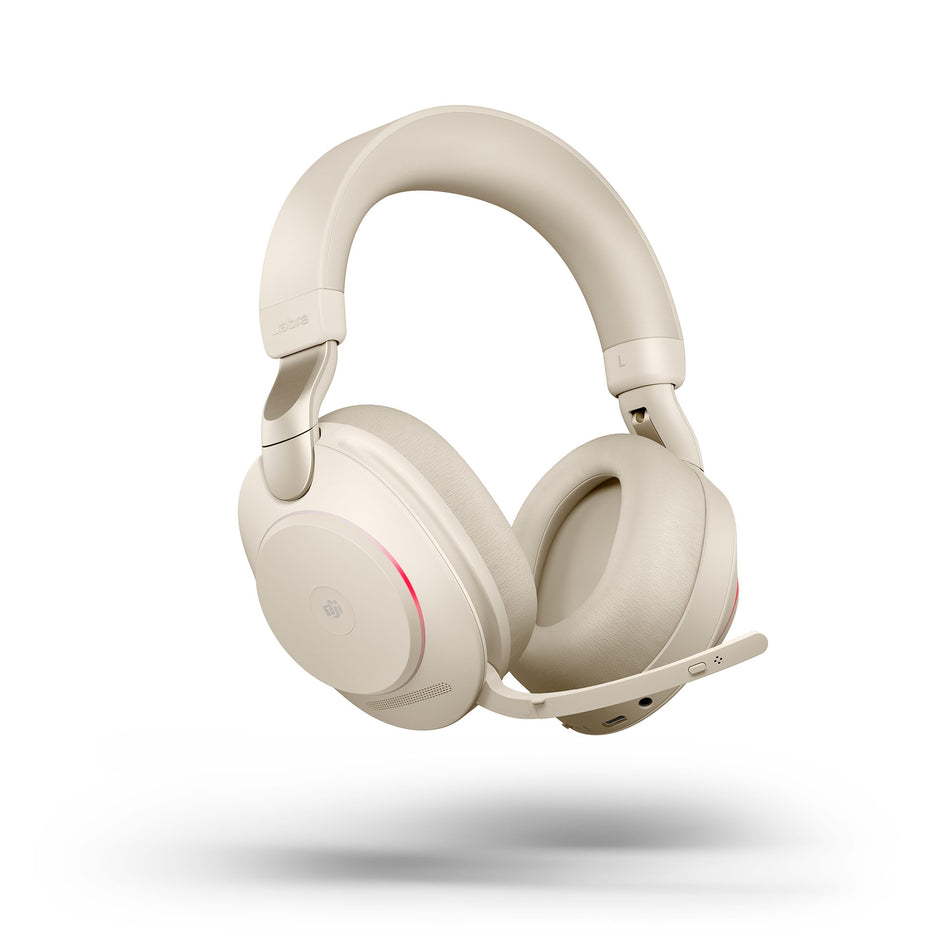 Jabra Evolve2 85 USB-C MS Stereo Wireless Headset in Beige with Jabra Link380 Wireless Headsets Jabra