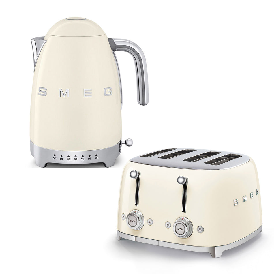 Smeg 4-Slice Toaster & KLF04 Kettle Set in Cream Kettle and Toaster Bundles Smeg