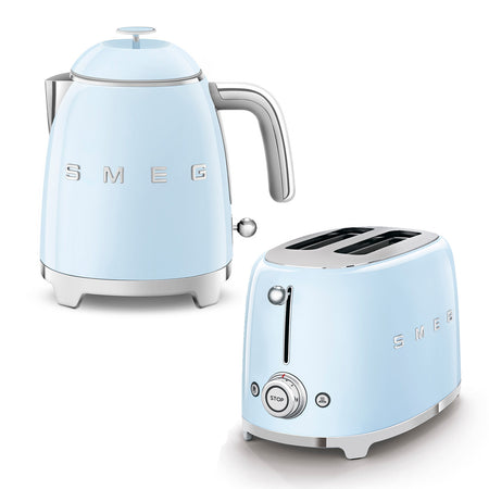Smeg 2-Slice Toaster & Mini Kettle Set in Pastel Blue Kettle and Toaster Bundles Smeg