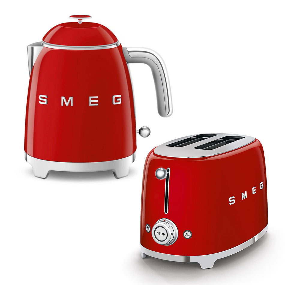 Smeg 2-Slice Toaster & Mini Kettle Set in Red Kettle and Toaster Bundles Smeg
