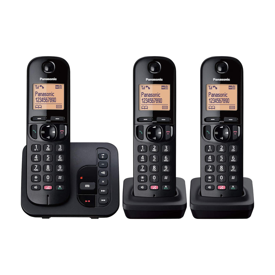 Panasonic KX-TGC263EB Cordless Phone, Three Handsets with Answering Machine Landline Phones Panasonic