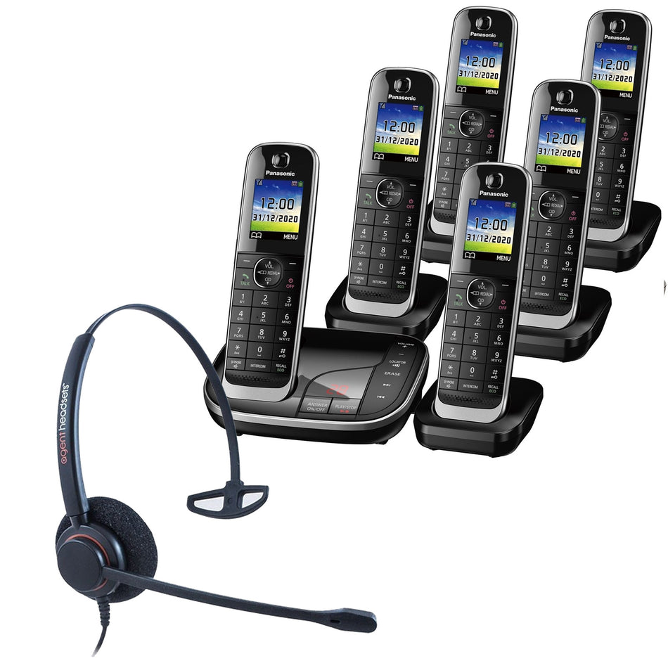 Panasonic KX-TGJ326EB Sextet Cordless Phones with Corded Headset Landline Phones Panasonic
